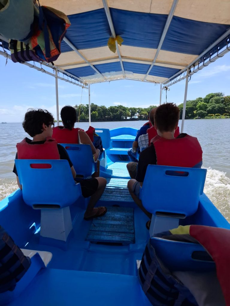 Tourists inside a boat going over Lake Nicaragua